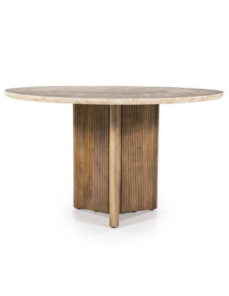 Table de repas en manguier et travertin Sara