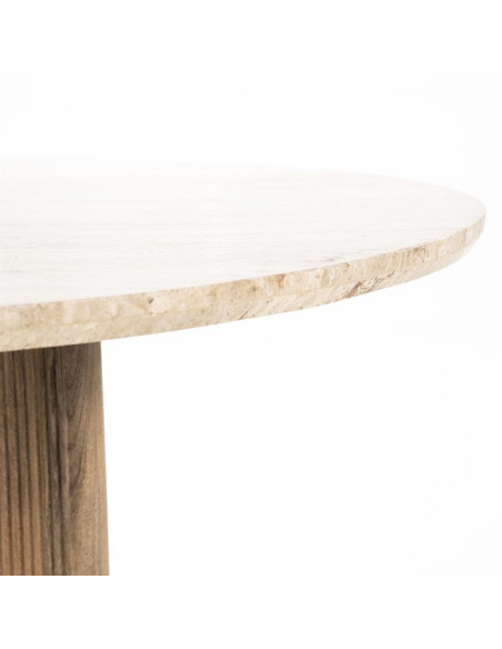 Table de repas en manguier et travertin Sara