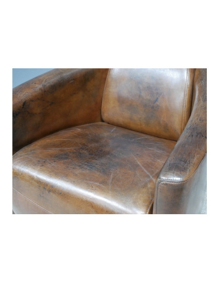 Fauteuil club Cigare en cuir vintage