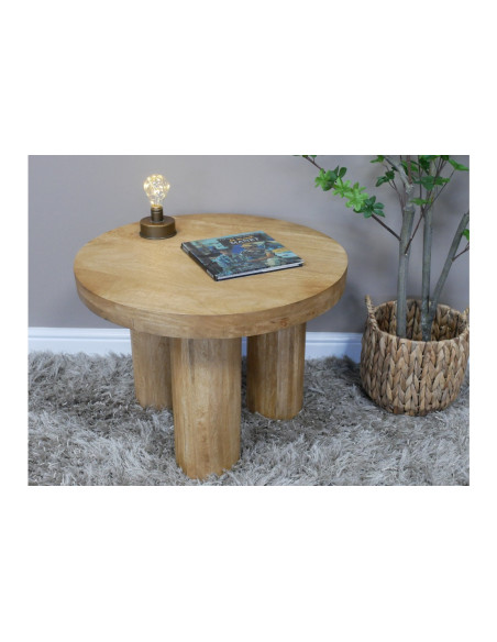 Table basse ronde tripode en bois massif