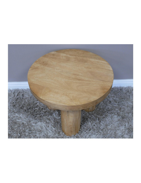 Table basse ronde tripode en bois massif