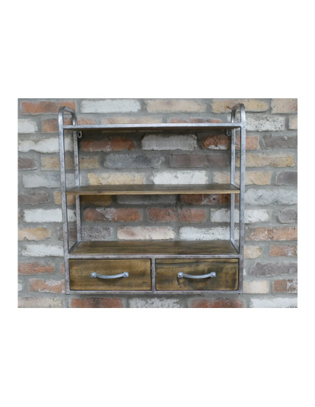 Etagère murale avec tiroirs en métal vieilli et bois