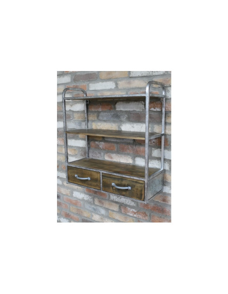 Etagère murale avec tiroirs en métal vieilli et bois