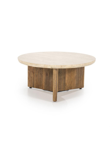 Table basse en manguier et travertin Sara