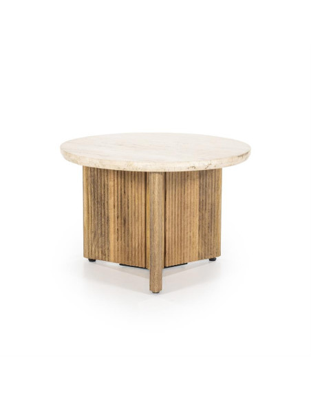 Table basse en manguier et travertin Sara