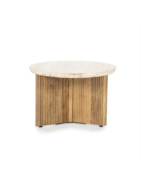 Table basse en manguier et travertin Sara