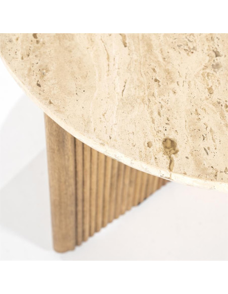 Table basse en manguier et travertin Sara