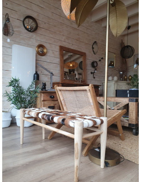 Banc en peau de chèvre et teck naturel