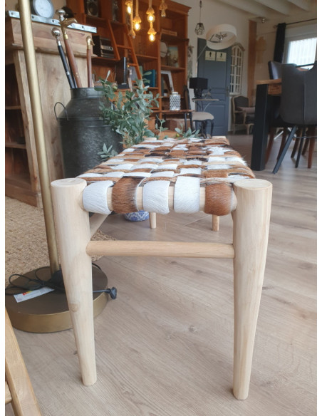 Banc en peau de chèvre et teck naturel