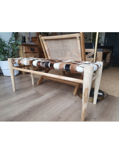 Banc en peau de chèvre et teck naturel