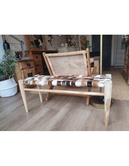 Banc en peau de chèvre et teck naturel