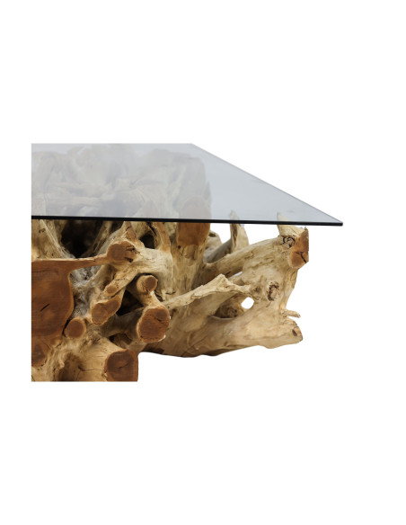 Table basse en verre et racine de teck