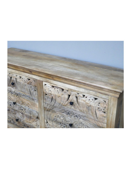 Commode 6 tiroirs sculptés en manguier