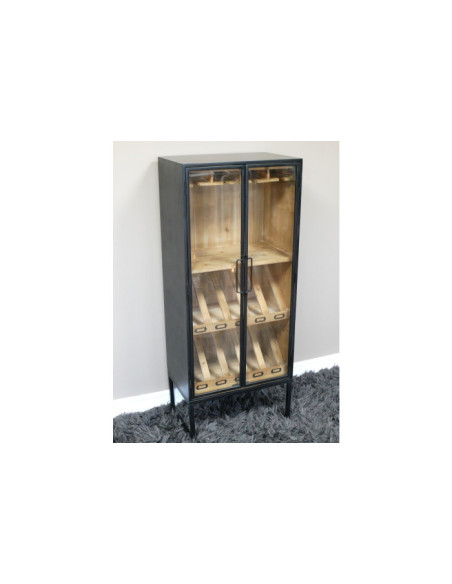 Armoire haute à vin en métal et portes vitrées