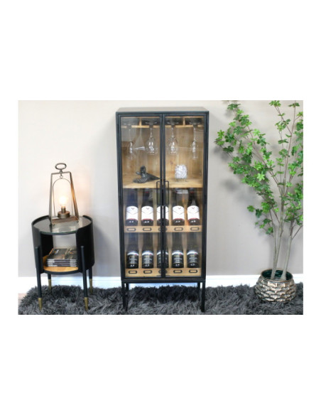 Armoire haute à vin en métal et portes vitrées