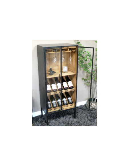 Armoire haute à vin en métal et portes vitrées
