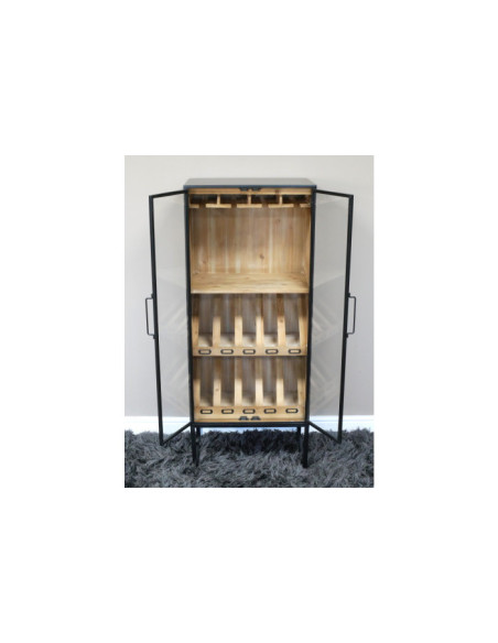Armoire haute à vin en métal et portes vitrées