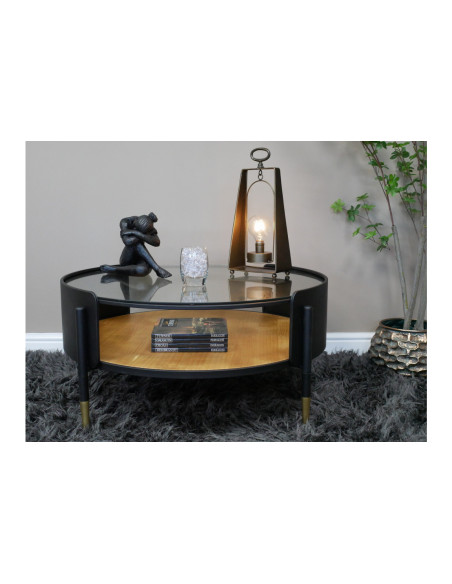 Table basse ronde en métal et verre