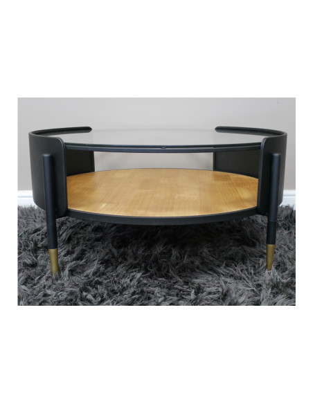 Table basse ronde en métal et verre