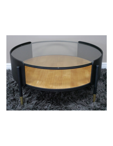 Table basse ronde en métal et verre