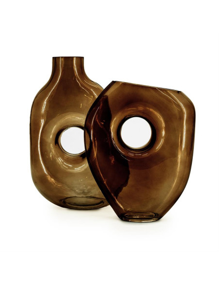 Vase déco en verre teinté brun