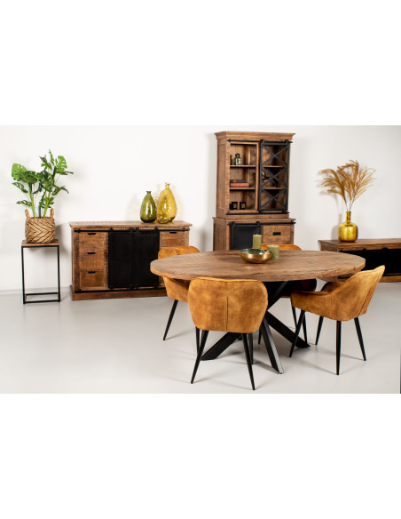 Grande table de repas ovale en manguier massif piètement étoile 220 cm