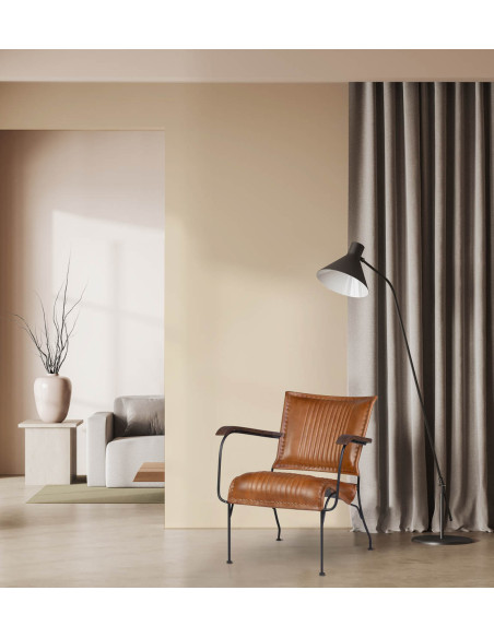 Fauteuil de salon en cuir avec accoudoirs bois