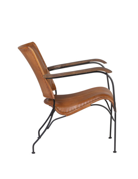 Fauteuil de salon en cuir avec accoudoirs bois