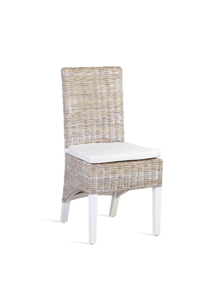 Chaise de repas en rotin blanchi avec coussin