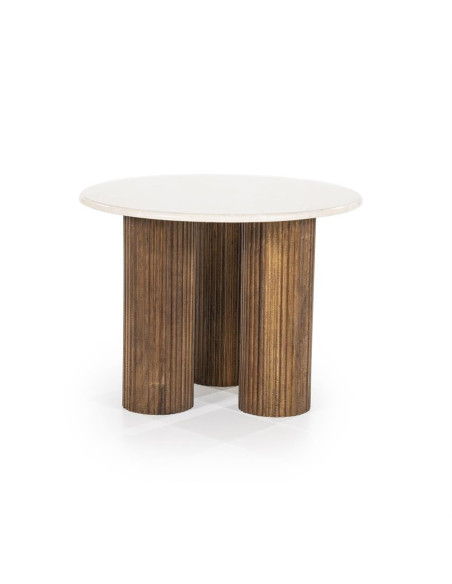 Table basse ronde en marbre et manguier Xavi
