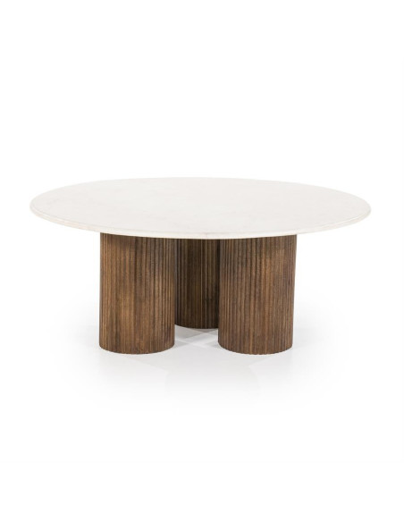 Table basse ronde en marbre et manguier Xavi