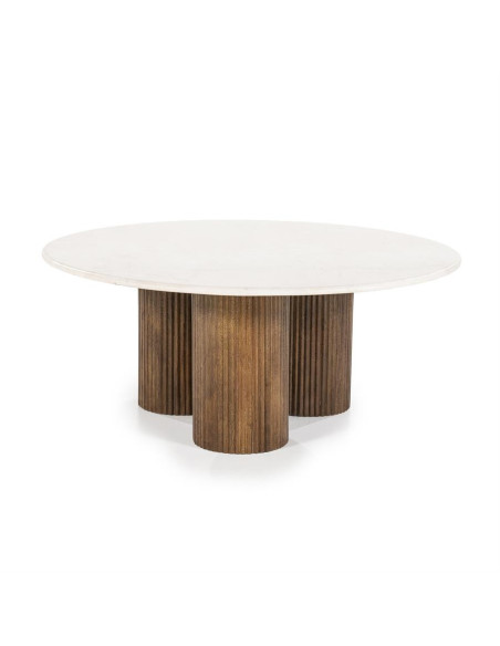 Table basse ronde en marbre et manguier Xavi