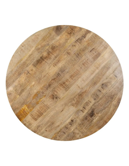 Table de repas ronde en bois massif de manguier et pieds en métal 130 cm