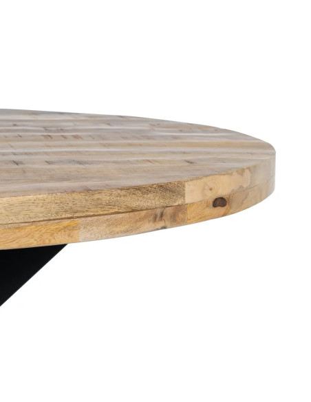 Table de repas ronde en bois massif de manguier et pieds en métal 130 cm