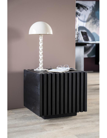 Table basse cubique en manguier strié Tom