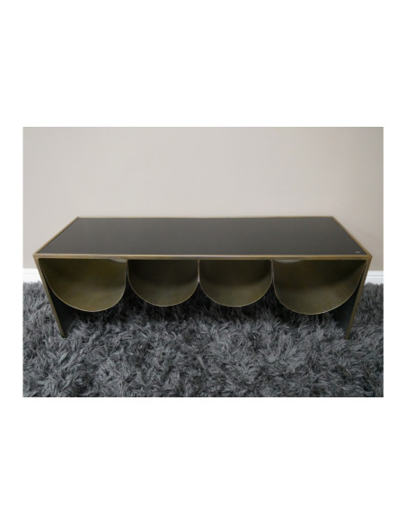 Table basse métal couleur laiton avec plateau en verre fumé