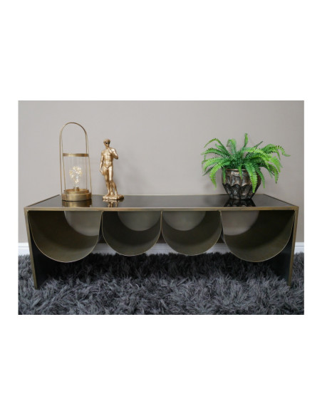 Table basse métal couleur laiton avec plateau en verre fumé