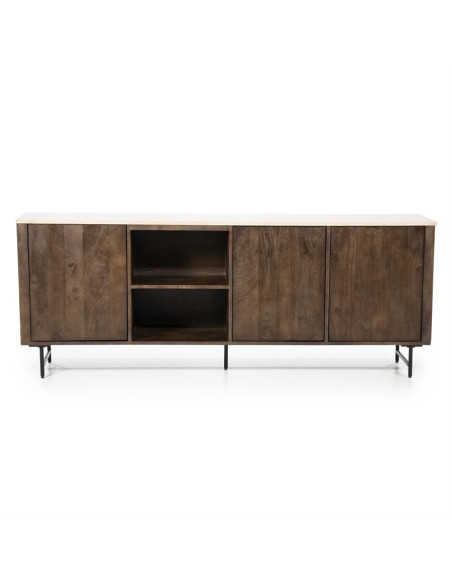 Buffet en manguier et plateau en travertin Lio