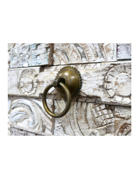 Armoire haute en manguier sculptée blanchie