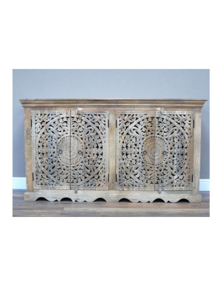 Buffet bas 4 portes sculptées en bois de manguier
