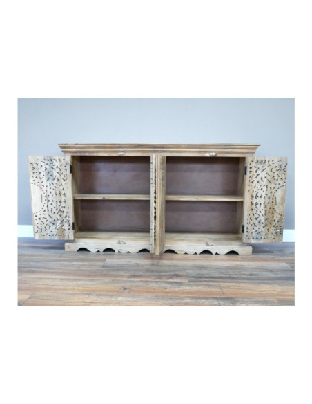 Buffet bas 4 portes sculptées en bois de manguier