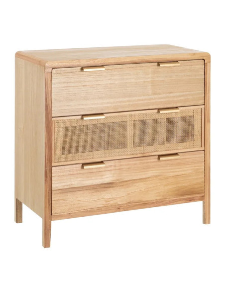 Commode 3 tiroirs en paulownia et rotin Honey