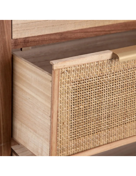 Commode 3 tiroirs en paulownia et rotin Honey