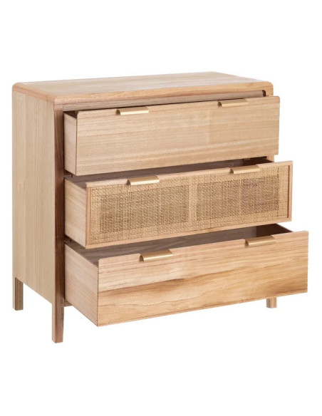 Commode 3 tiroirs en paulownia et rotin Honey