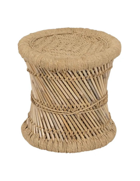 Lot de 2 poufs ronds en bambou et fibre naturelle