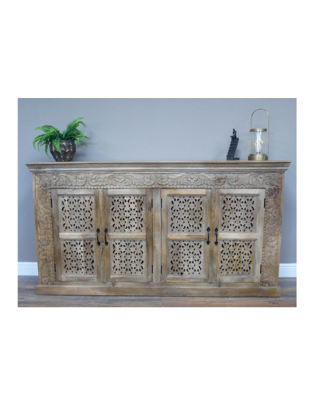Buffet 4 portes en manguier sculpté et ajouré