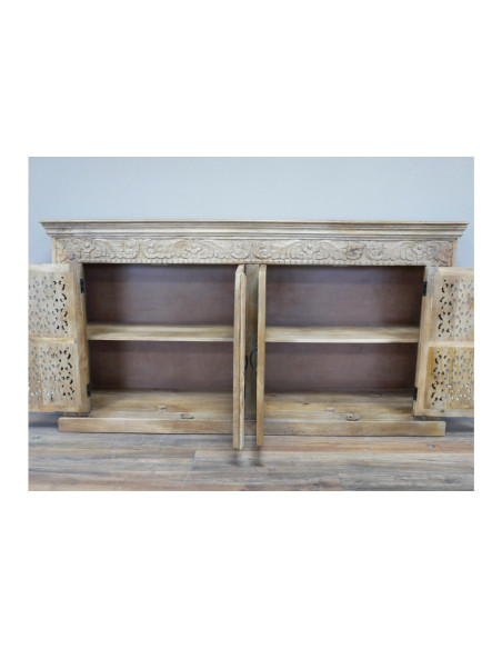 Buffet 4 portes en manguier sculpté et ajouré