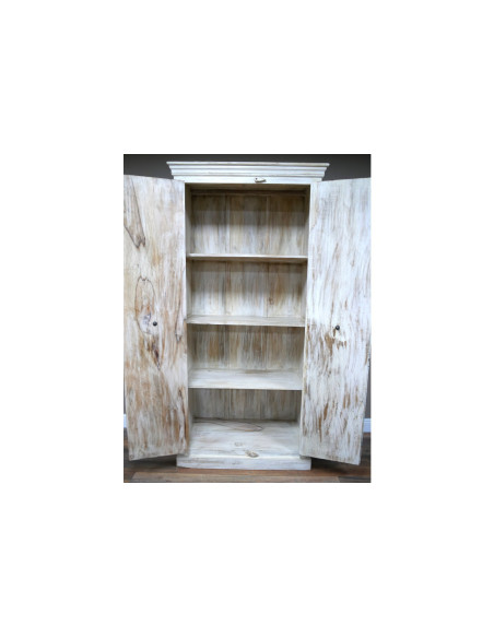 Armoire haute en manguier sculptée blanchie