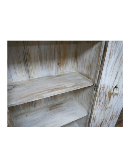 Armoire haute en manguier sculptée blanchie