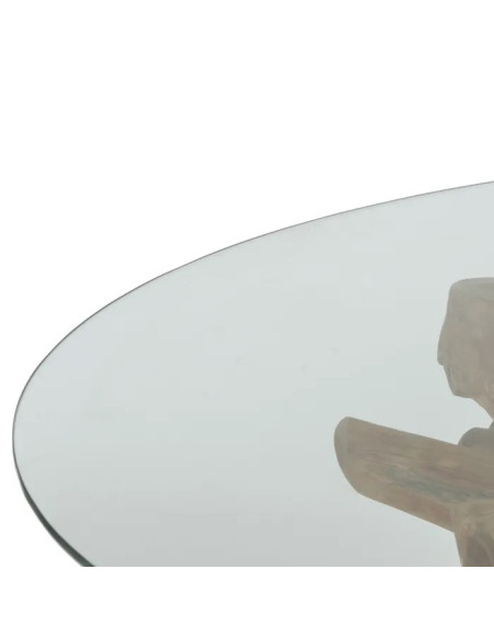 Table de salle à manger en racine de teck et verre